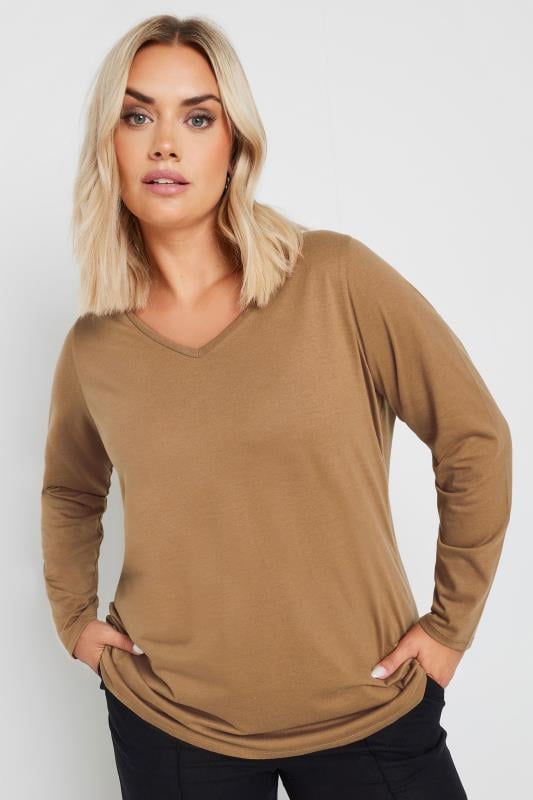  Tallas Grandes YOURS Curve Brown Core Long Sleeve T-Shirt