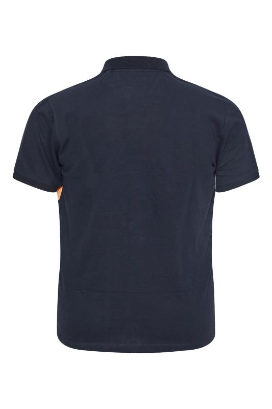 BadRhino Big & Tall Navy Blue Zip Neck Colour Block Polo Shirt 2