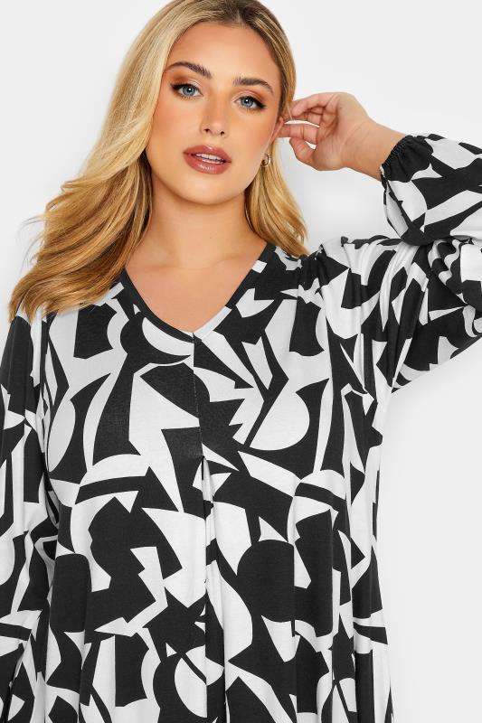 Plus Size Black & White Geometric Print Swing Top | Yours Clothing  4