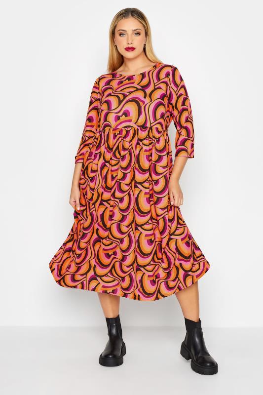 LIMITED COLLECTION Plus Size Orange Swirl Print Dress | Yours Clothing  1
