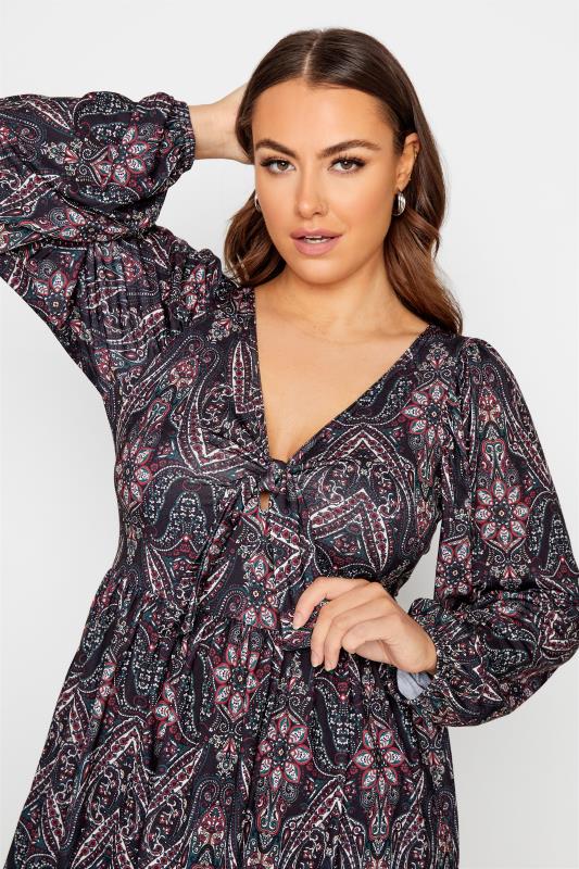 YOURS LONDON Curve Black Paisley Print Bow Front Tunic_D.jpg