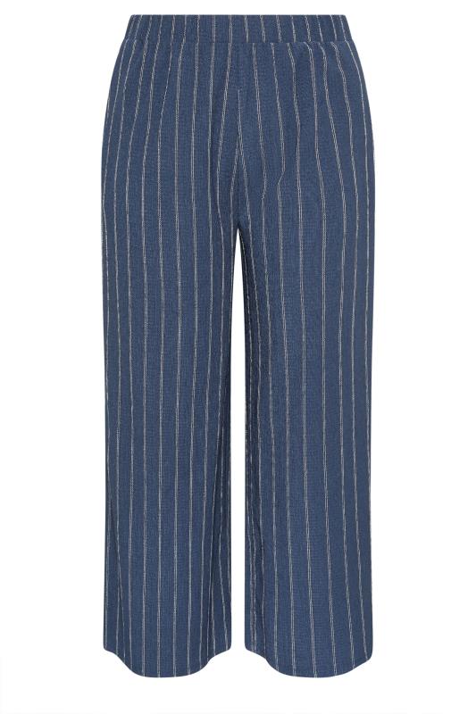 YOURS Plus Size Navy Blue Textured Pinstripe Wide Leg Trousers | Yours Clothing 5