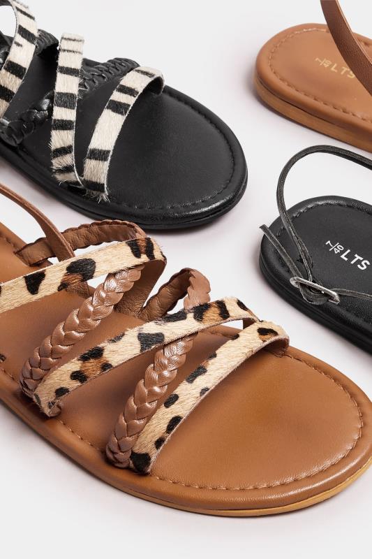 LTS Brown Leopard Print Leather Cross Over Sandals In Standard Fit | Long Tall Sally 6