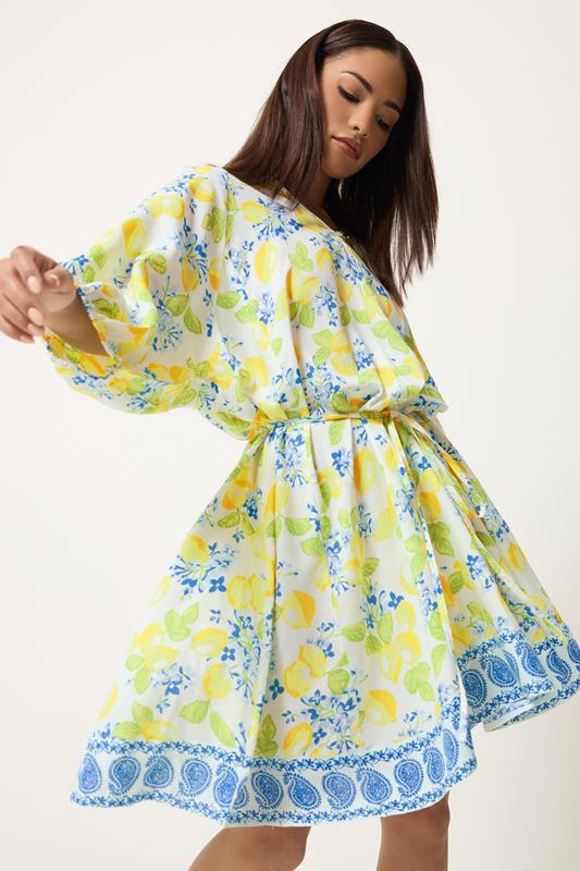  PixieGirl Petite vestido camisero corto blanco con estampado de limones 