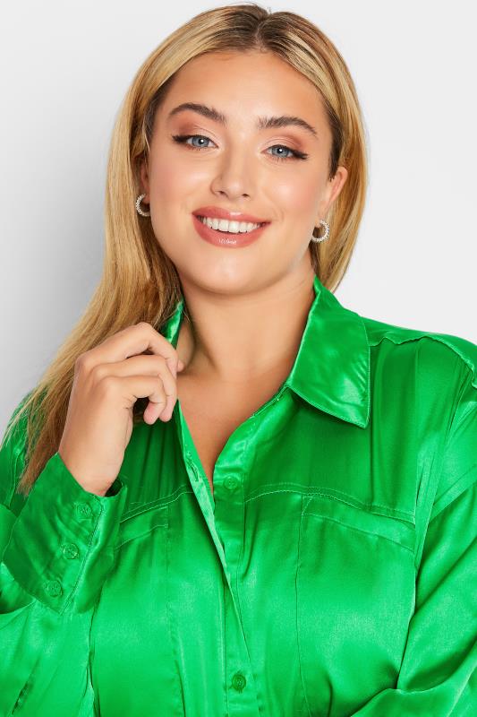 LIMITED COLLECTION Curve Jade Green Satin Shirt 4