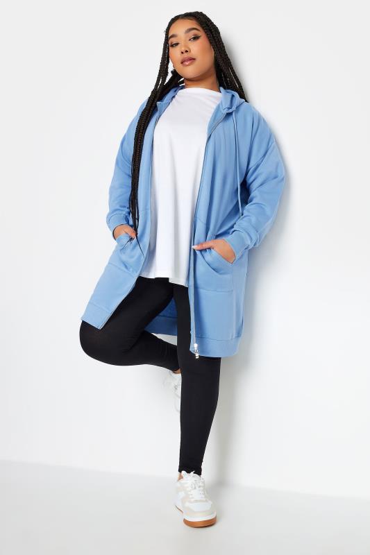 YOURS Plus Size Blue Longline Zip Through Hoodie | Yours Clothing 2