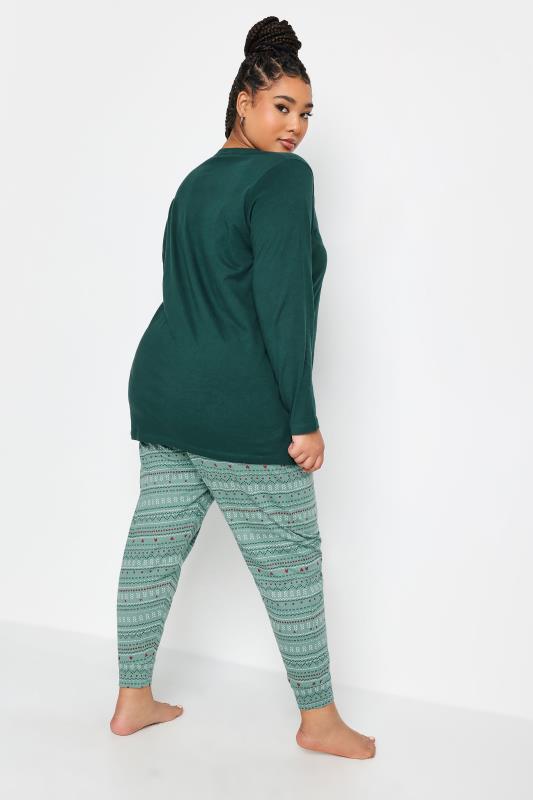 YOURS Plus Size Green Fairisle Print Pyjama Set | Yours Clothing 3