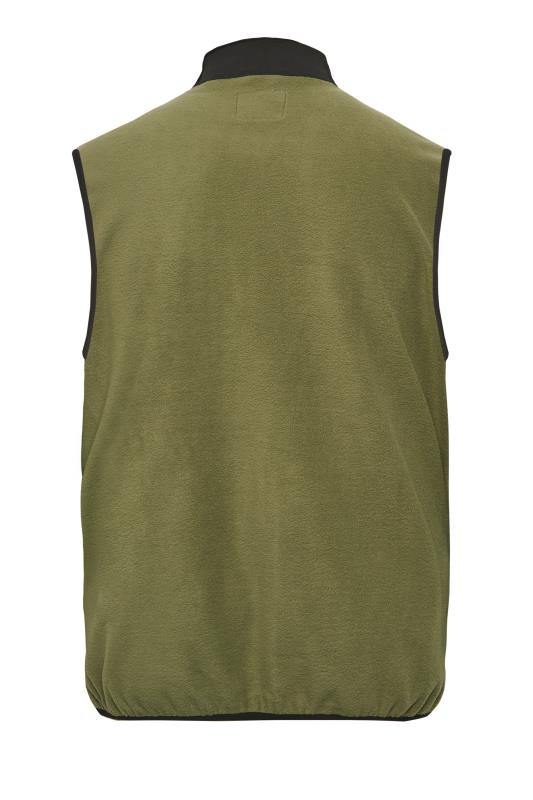 JACK & JONES Big & Tall Olive Green Panel Zip Fleece Gilet | BadRhino 4