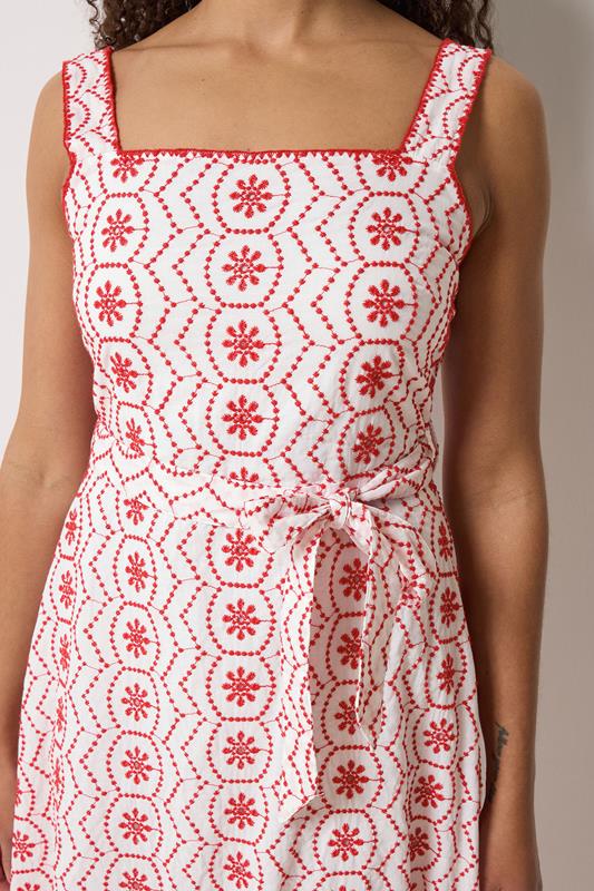 M&Co White & Red Embroidered Cotton Tie Waist Dress | M&Co 6