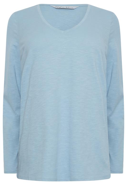 M&Co Light Blue V-Neck Long Sleeve Cotton Blend T-Shirt | M&Co 6