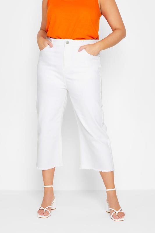 Plus Size  YOURS Curve White Stretch Wide Leg Cropped Jeans