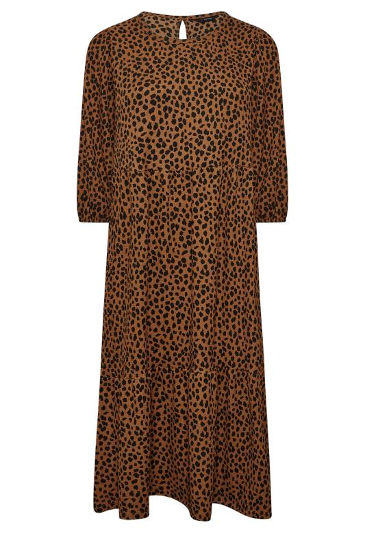 Plus Size Brown & Black Animal Print Frill Midi Dress | Yours Clothing 7