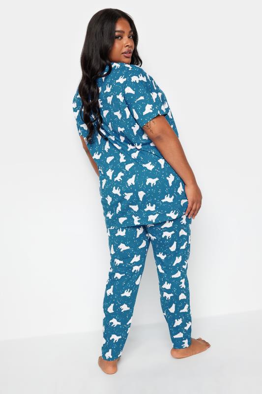 YOURS Plus Size Blue Polar Bear Print Pyjama Set | Yours Clothing 3
