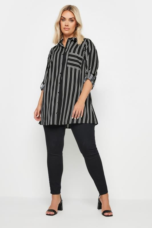 YOURS Plus Size Black Stripe Print Boyfriend Shirt | Yours Clothing  2