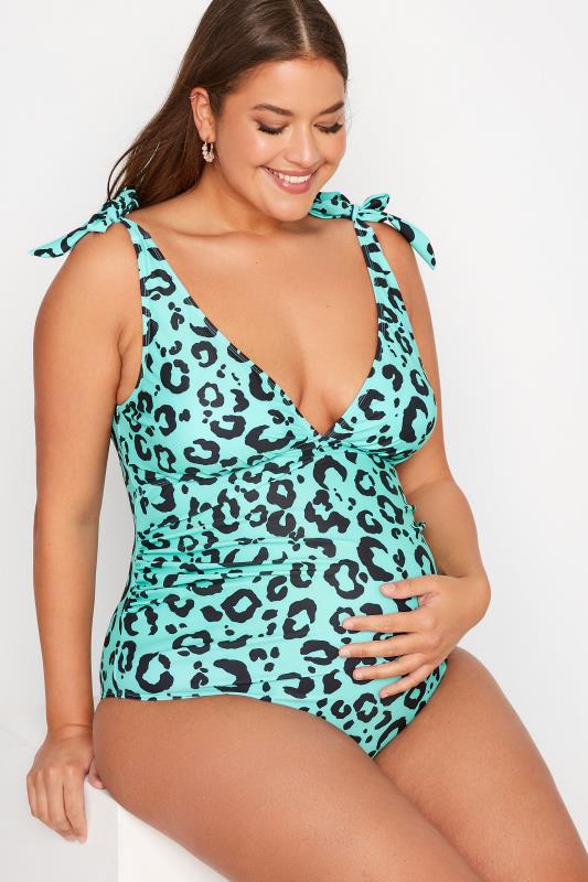 BUMP IT UP MATERNITY  Plus Size Blue Leopard Print Low Cut Swimsuit Sizes 16-32 4