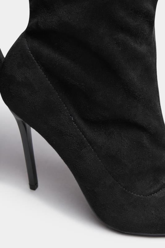 PixieGirl Black Faux Suede Heeled Sock Boots In Standard Fit | PixieGirl 6