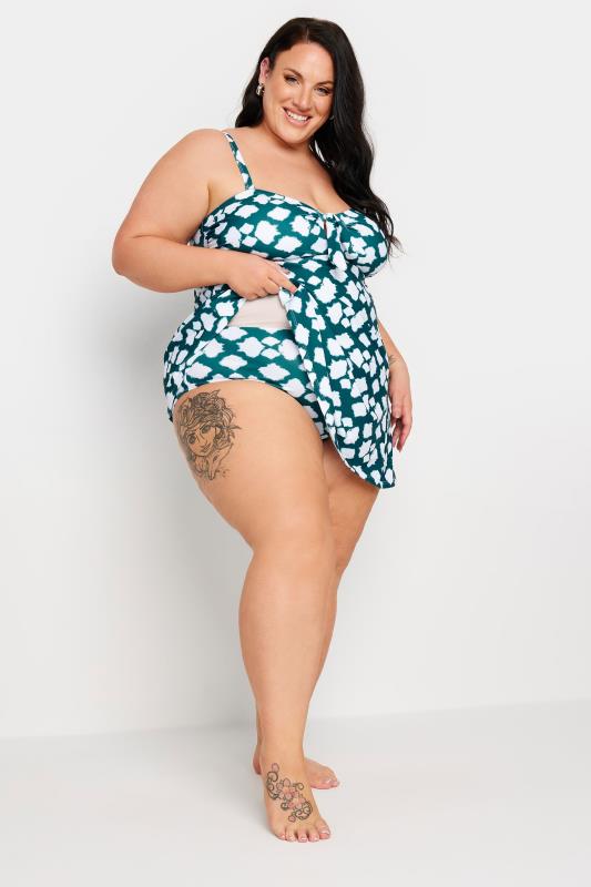 YOURS Plus Size Green Abstract Spot Knot Front Swim Dress | Yours Clothing 3