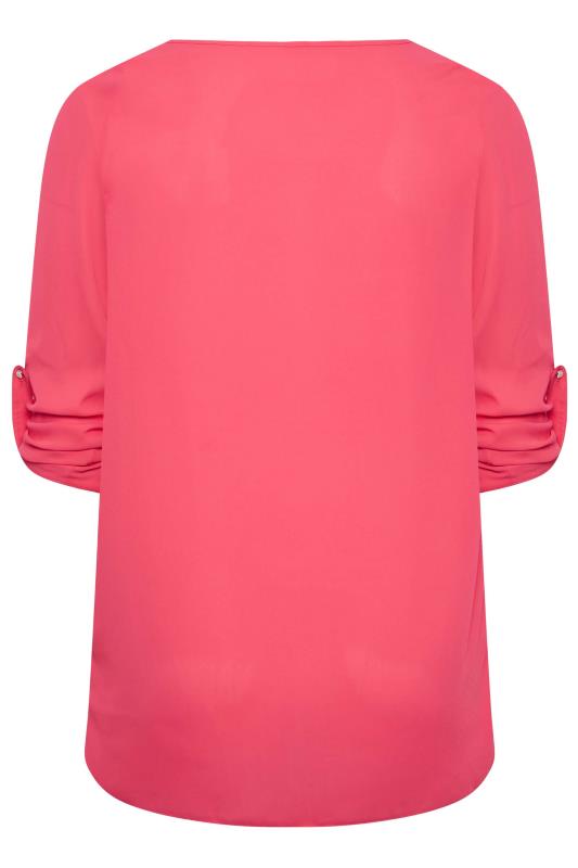 YOURS Plus Size Bright Pink Tab Sleeve Blouse | Yours Clothing 7