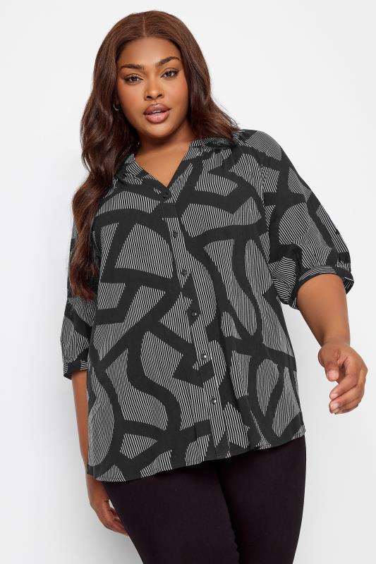 YOURS Curve Black Abstract Print Notch Neck Blouse | Yours Clothing 1