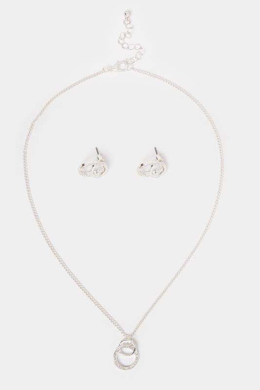 2 PACK Silver Tone Diamante Circle Necklace and Earring Set | Yours Clothing 2