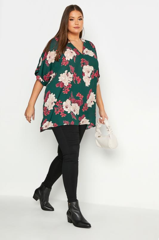 Curve Green Floral Pleat Front Blouse_B.jpg