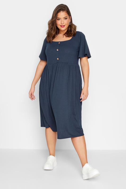 LIMITED COLLECTION Plus Size Blue Ribbed Square Neck Midi Dress | Yours ...