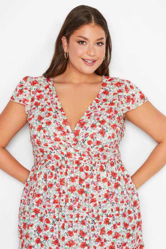 Plus Size White Floral Print Frill Wrap Tunic Top | Yours Clothing  4
