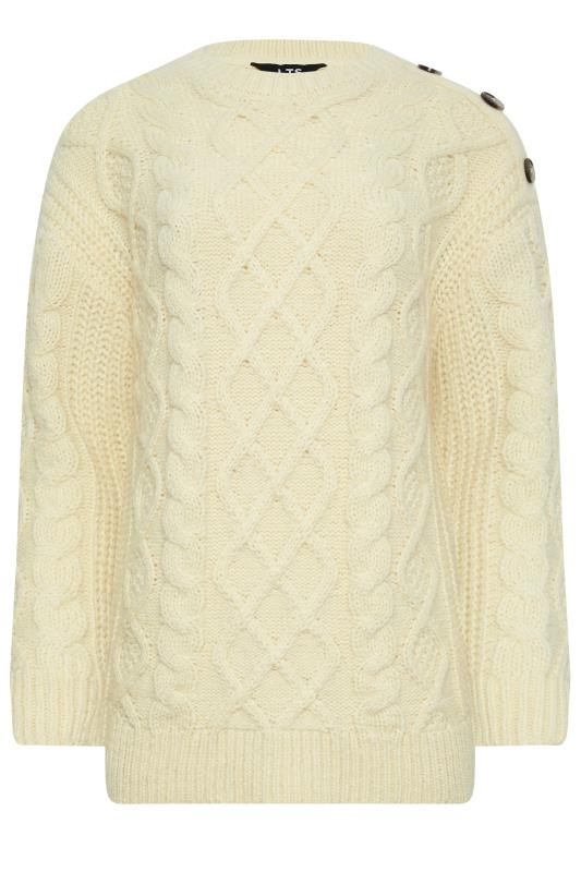 LTS Tall Womens Ivory White Cable Button Scoop Neck Jumper | Long Tall Sally  6