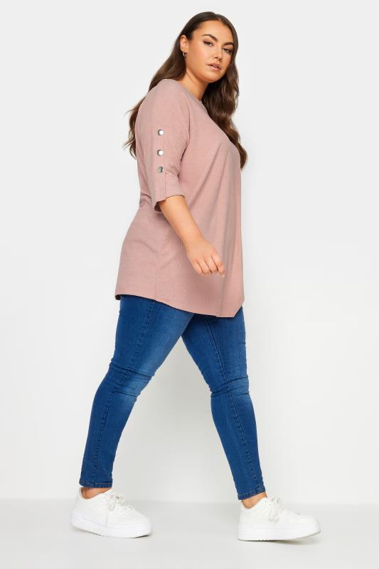 YOURS Plus Size Blush Pink Soft Touch Button Top | Yours Clothing 2
