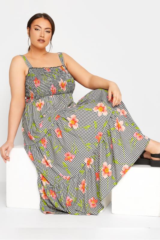 LIMITED COLLECTION Curve Black Gingham Floral Print Tiered Maxi Sundress_D.jpg