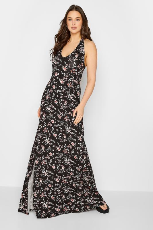 LTS Tall Women's Black Floral Halter Neck Side Split Maxi Dress | Long Tall Sally 1