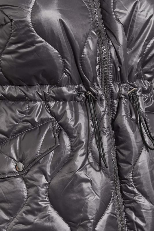 Curve Grey Quilted High Shine Puffer Coat 5