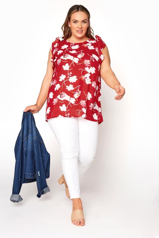 Curve Red Floral Frill Sleeve Top_B.jpg