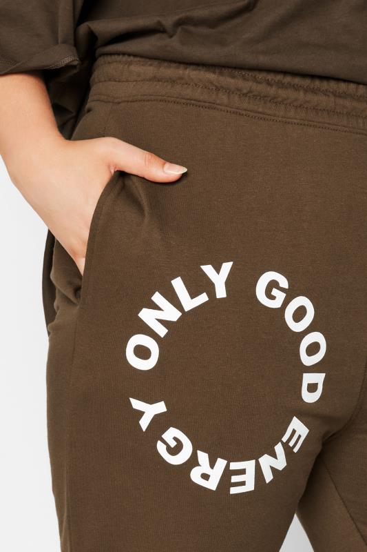 Plus Size Chocolate Brown 'Only Good Energy' Joggers | Yours Clothing 3