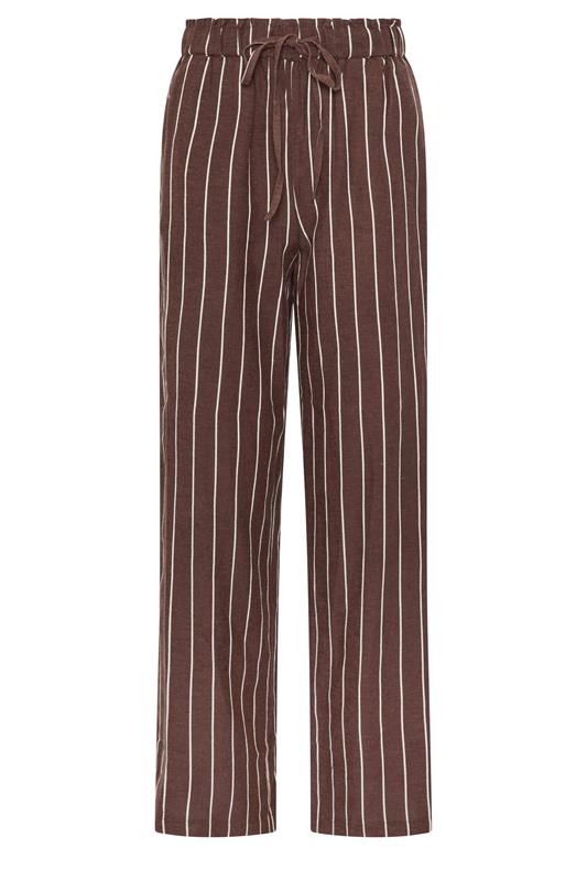 LTS Tall Women's Chocolate Brown Stripe Linen Wide Leg Trousers | Long Tall Sally 5
