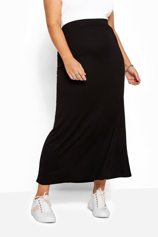 Maxi Skirts Grande Taille Curve Black Jersey Maxi Tube Skirt