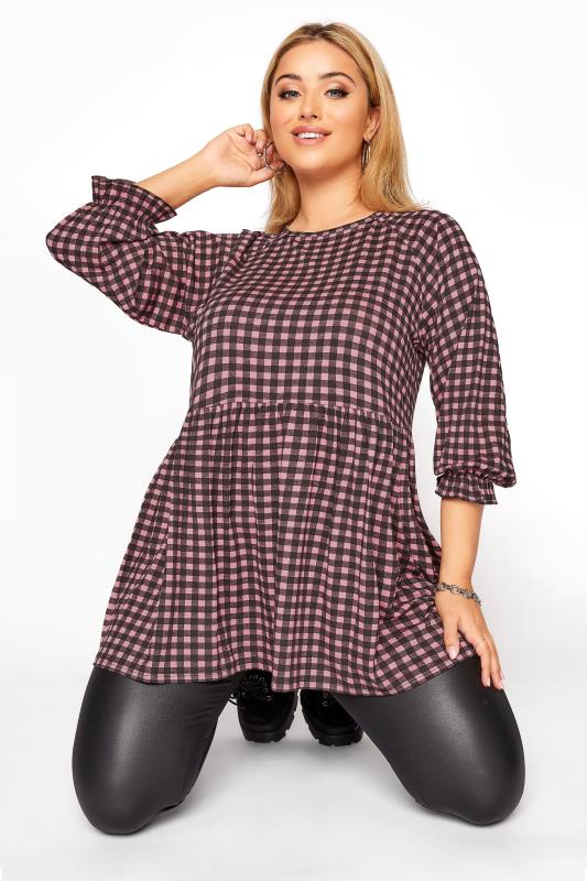LIMITED COLLECTION Pink & Black Gingham Smock Top_A.jpg