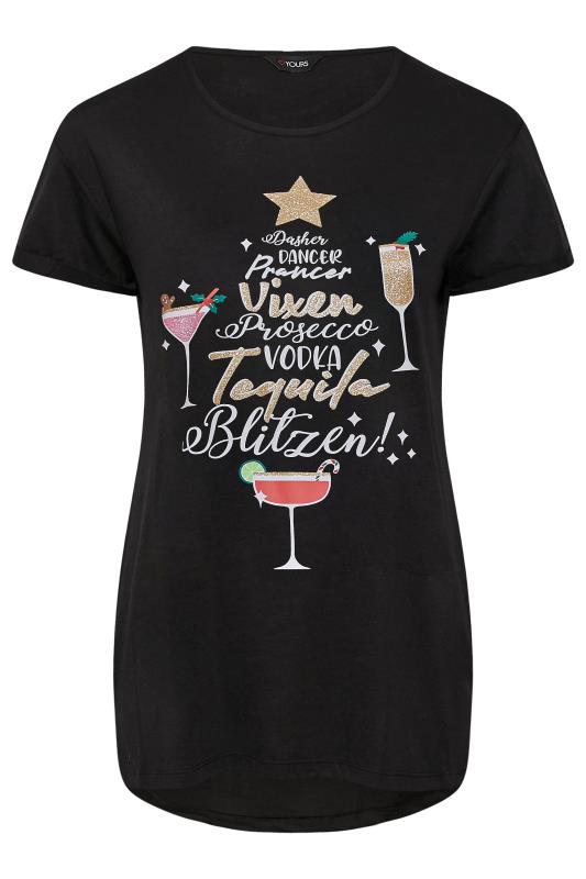 Curve Black 'Tequila, Blitzen!' Glitter Slogan Christmas T-Shirt | Yours Clothing 6