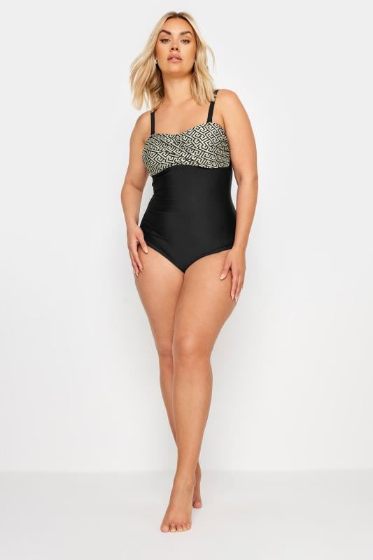 YOURS Plus Size Black Metallic Geometric Print Swimsuit | Yours Clothing 4