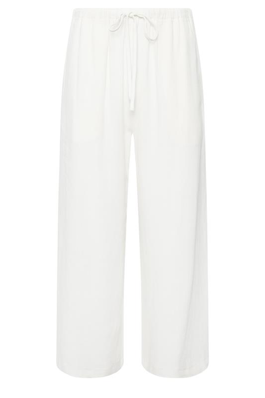 LTS Tall Women's White Wide Leg Cropped Linen Look Trousers | Long Tall Sally 4