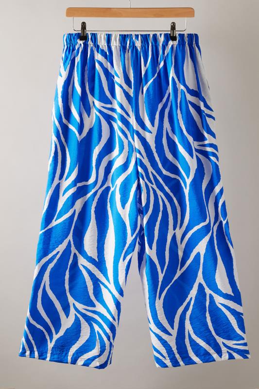 EVANS Plus Size Blue & White Abstract Print Wide Leg Trousers | Evans 6
