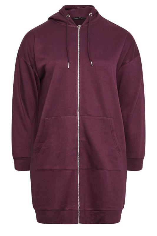 YOURS Plus Size Burgundy Red Longline Zip Hoodie | Yours Clothing