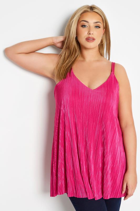 Plus Size  YOURS LONDON Curve Hot Pink Plisse Swing Cami Top