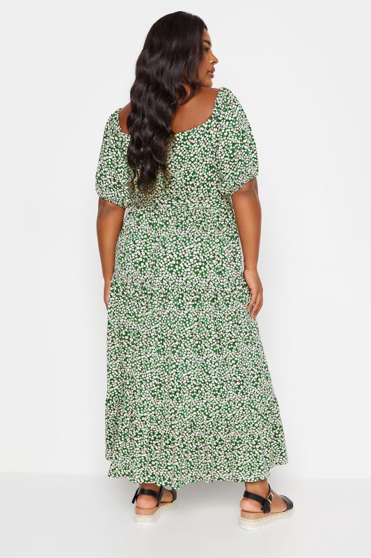 YOURS Plus Size Green Ditsy Floral Tiered Maxi Dress | Yours Clothing 3