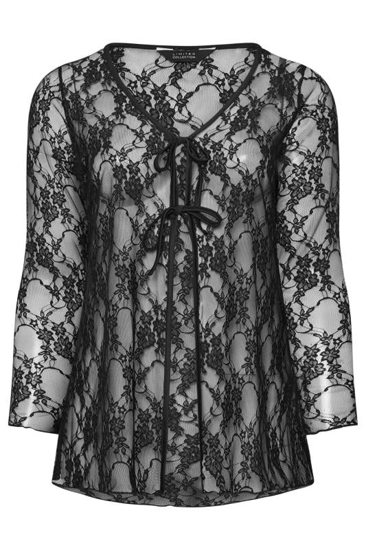 LIMITED COLLECTION Plus Size Black Lace Tie Front Top | Yours Clothing 5