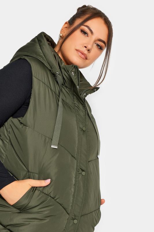 YOURS Curve Green Quilted Longline Hooded Gilet | Yours Clothing 6