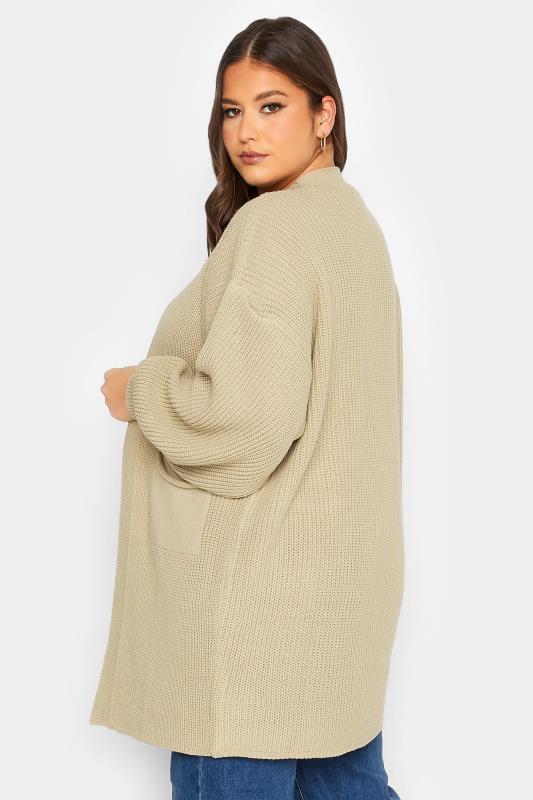 Curve Plus Size YOURS Curve Brown Beige Longline Knitted Cardigan | Yours Clothing  3