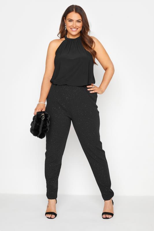 Plus Size YOURS LONDON Black & Silver Glitter Tapered Trousers | Yours Clothing 2