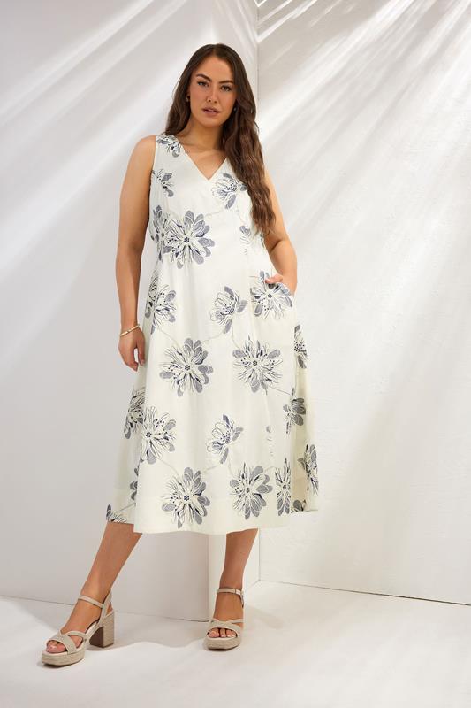  EVANS Midikleid in Creme aus Leinen