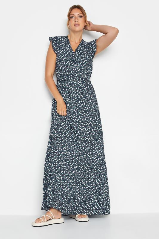 LTS Tall Women's Navy Blue Daisy Print Frill Maxi Dress | Long Tall Sally 2